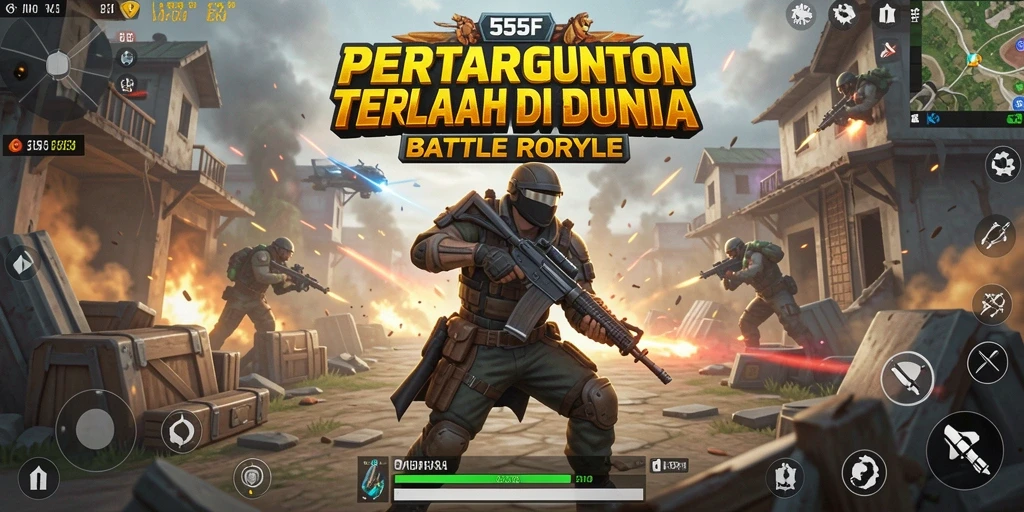 Tangkapan layar permainan 555F menunjukkan aksi Battle Royale yang mendebarkan.