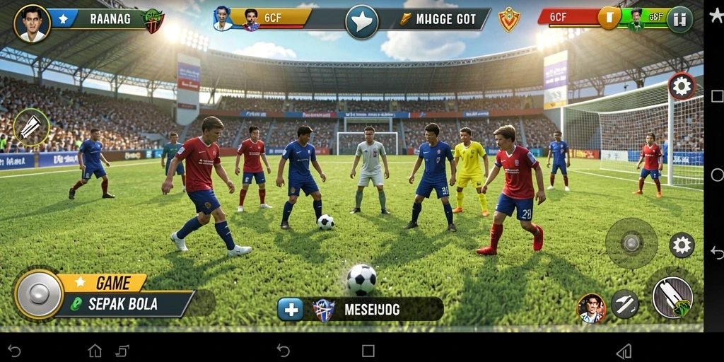 Tampilan gameplay menarik di lapangan sepak bola.