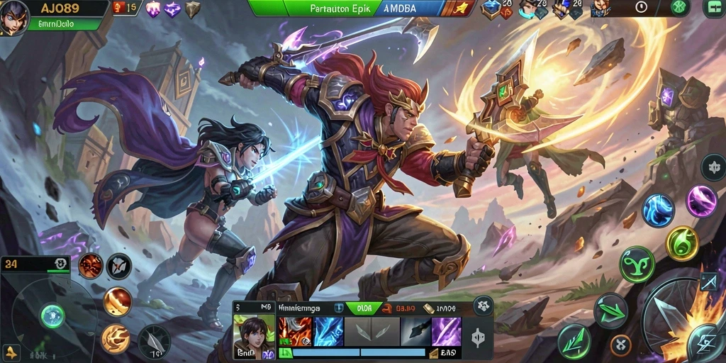 Screenshot gameplay AJO89 yang menunjukkan aksi seru di arena MOBA.