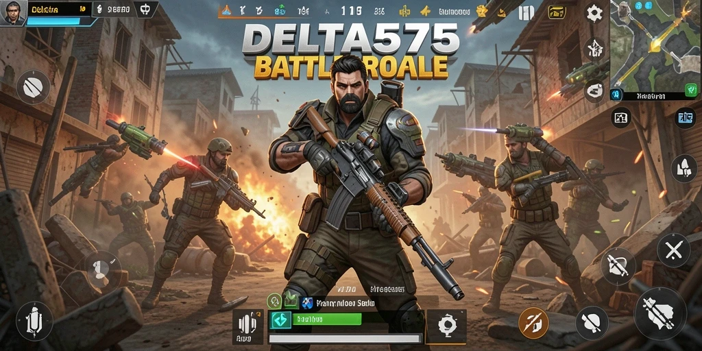 Screenshot utama DELTA575 menampilkan aksi pertempuran yang mendebarkan.