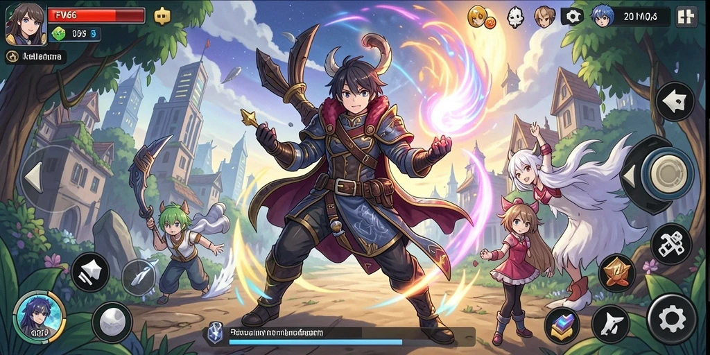 Tampilan gameplay FW66 yang penuh aksi dan karakter anime.