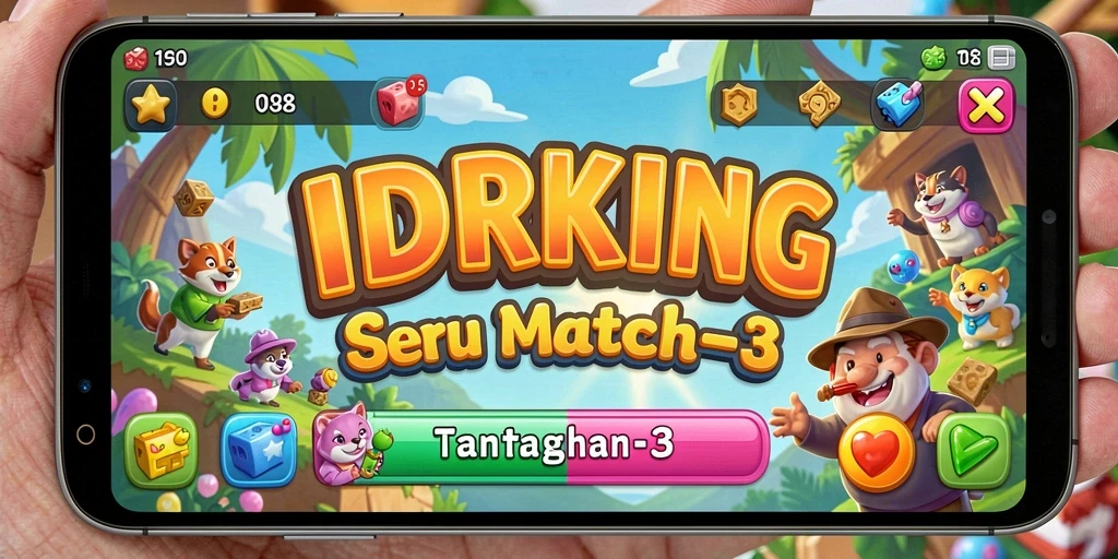 Screenshot gameplay menarik dari IDRKING dalam aksi Match-3.
