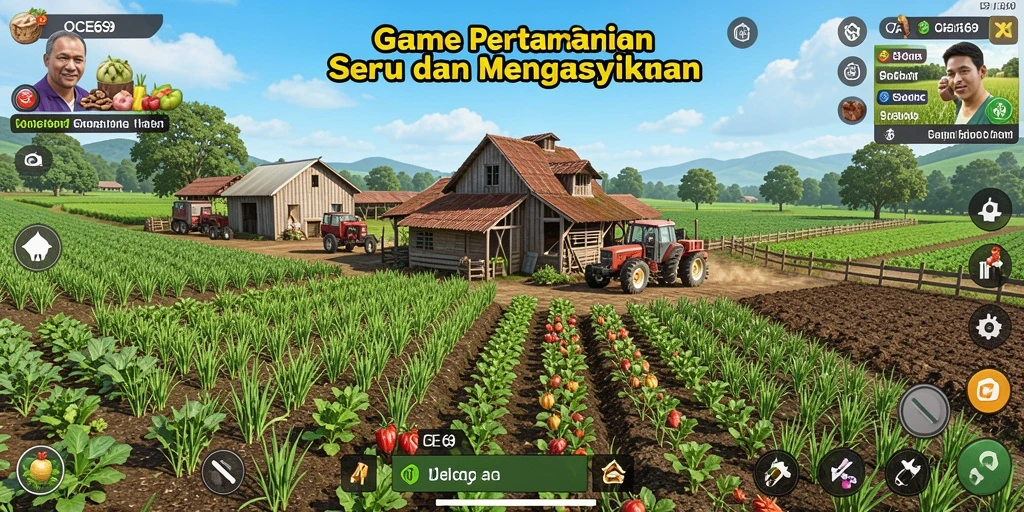 Tampilan gameplay OCE69 yang seru dengan aktivitas pertanian.