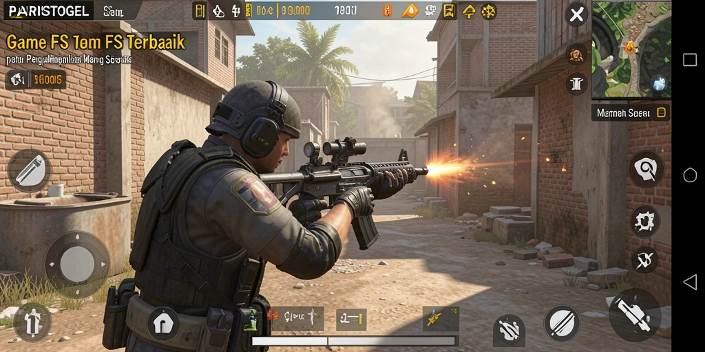 Tampilan gameplay menegangkan dari PARISTOGEL dengan aksi menembak yang intens.
