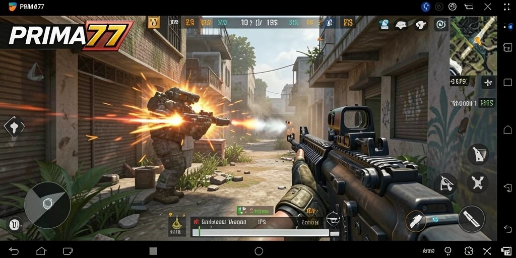 Screenshot menunjukkan pertarungan epik dalam PRIMA77.