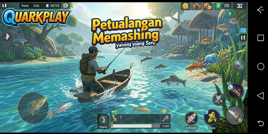 Screenshot utama QUARKPLAY menampilkan aksi memancing yang mendebarkan.