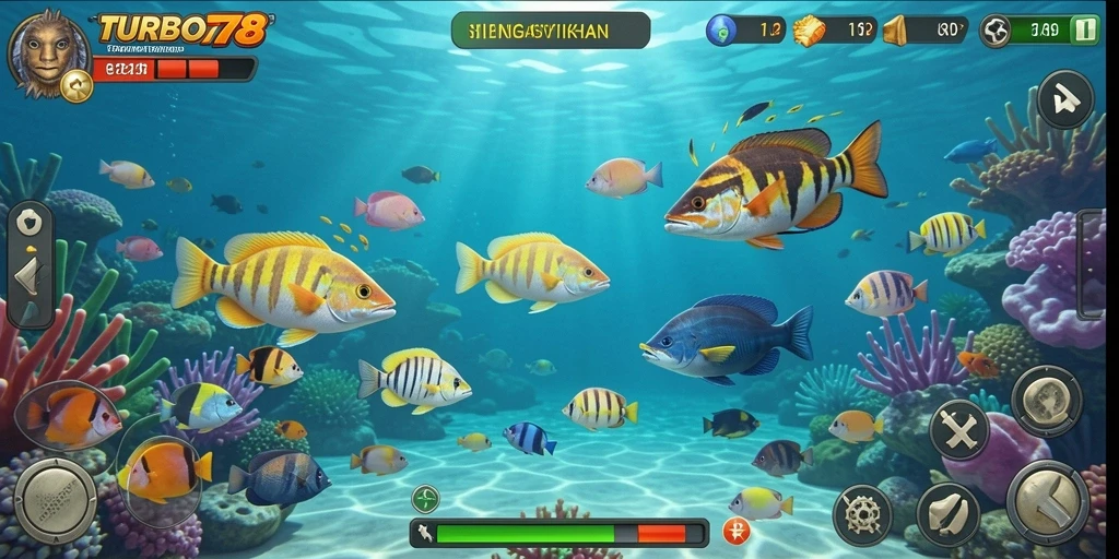 Tampilan gameplay Tembak Ikan yang mendebarkan di TURBO78.
